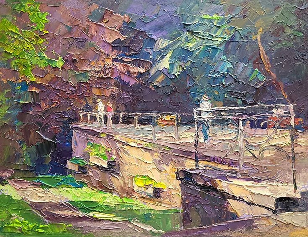 Impressionistic Landscape Oil Painting By Boris Serdyuk, 12 X 9, Near The Healing Spring, Original Artwork