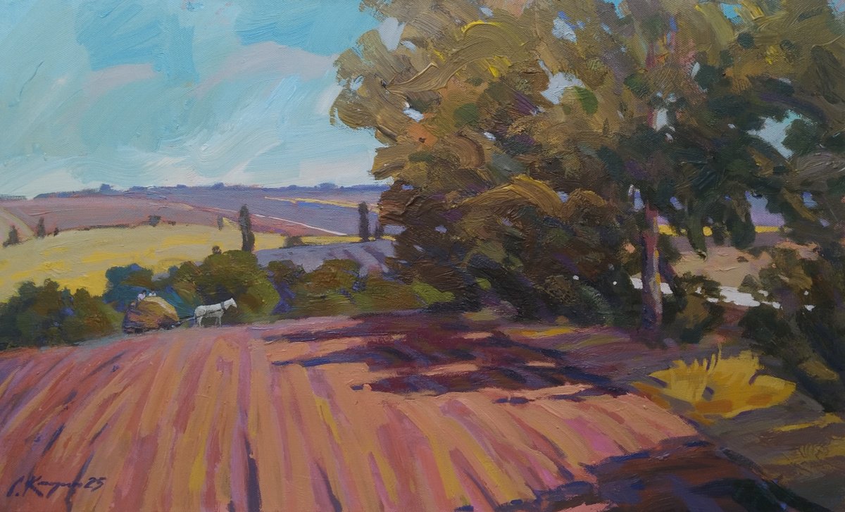 Impressionistic Landscape Acrylic Painting By Sergey Kachin, 39 X 24", Autumn Is Coming Soon, Original Artwork