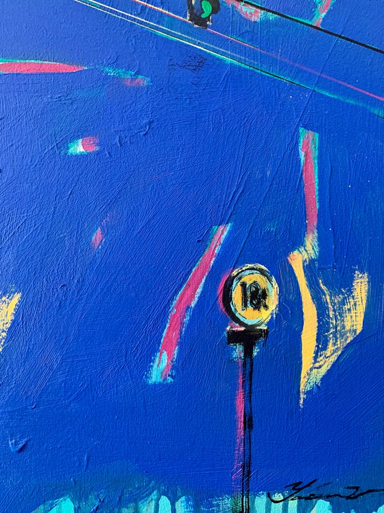 Urban painting - "Yellow moon" - Pop art - Bright - Street art - Electric pole - Urban - Sunset