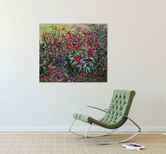 BLOOMING FLOWER BED - Luxembourg Gardens, Paris, France - floral art, original oil painting