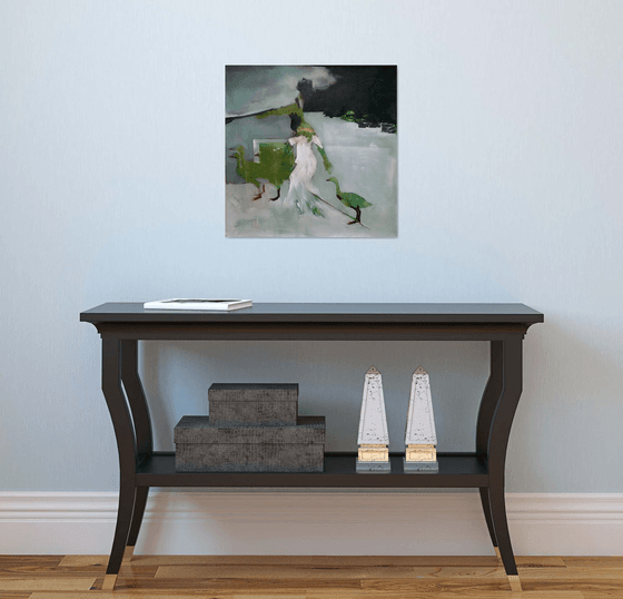 Shepherdess and geese 50x50