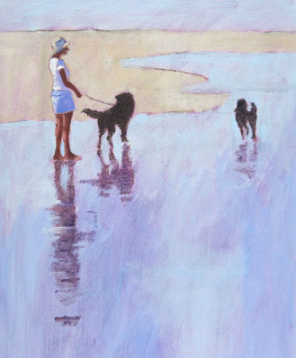 Labradoodles, Two Dogs, Sand and Sea by Mary Kemp