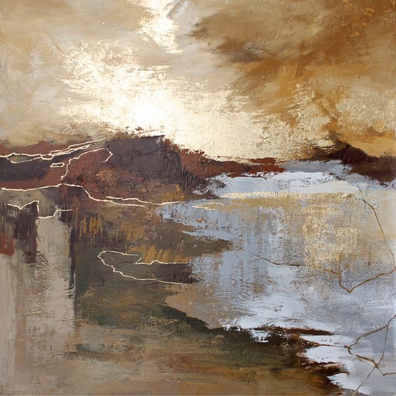 "Canyon 2" Abstract brown beige gold art