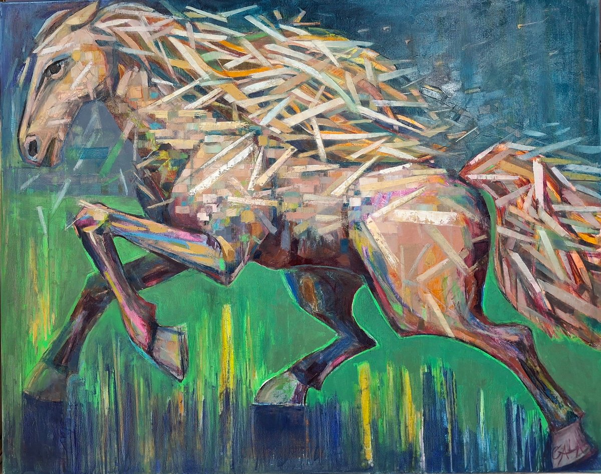 Expressive Animal Oil Painting By Galya Koleva, 39 X 31, Tunderstorm, Original Artwork
