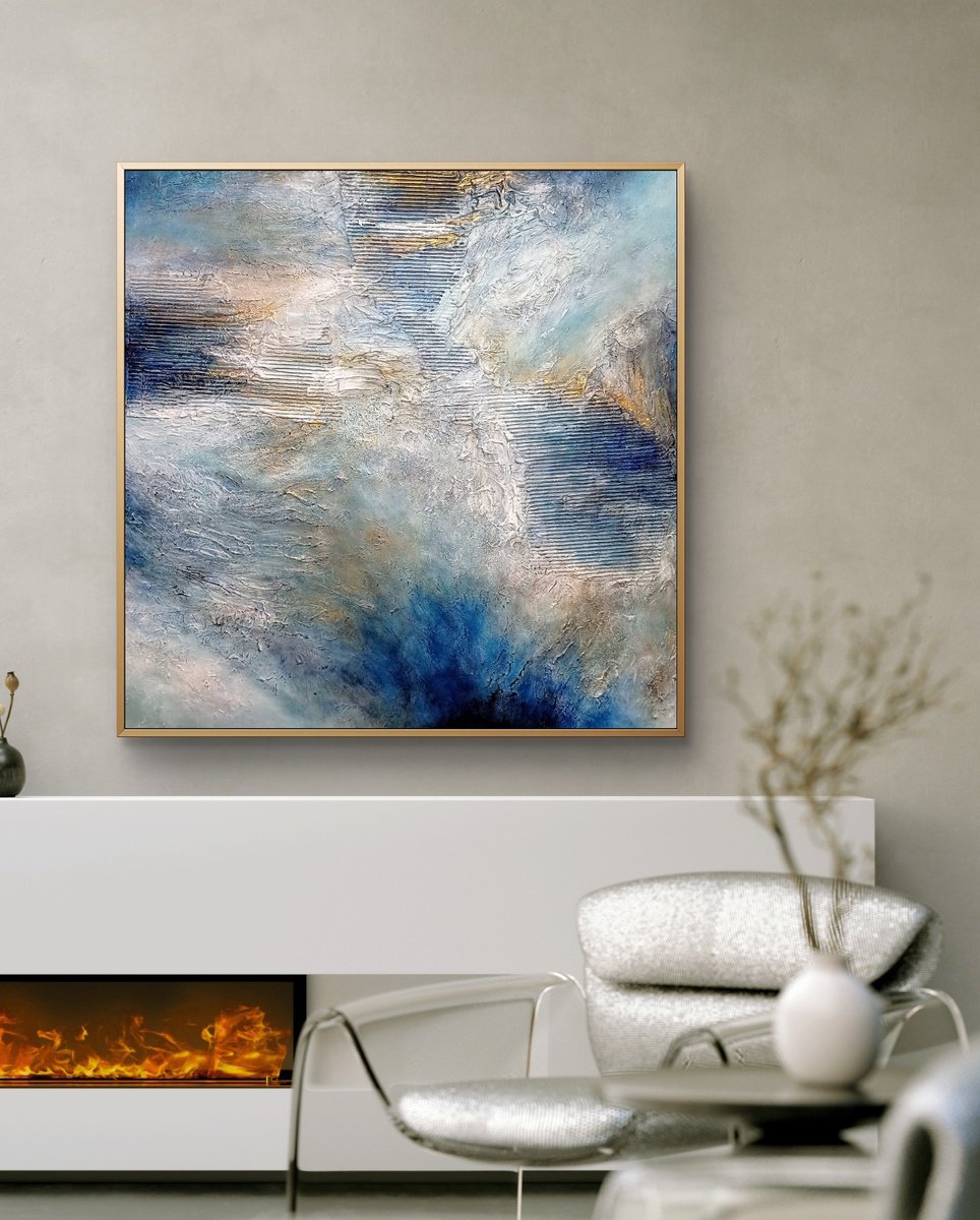 Organic Abstract Acrylic Painting By Alexandra Petropoulou, 39 X 39, Beneath The Waves, Original Artwork