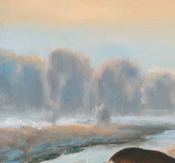 Snowy landscape with deer