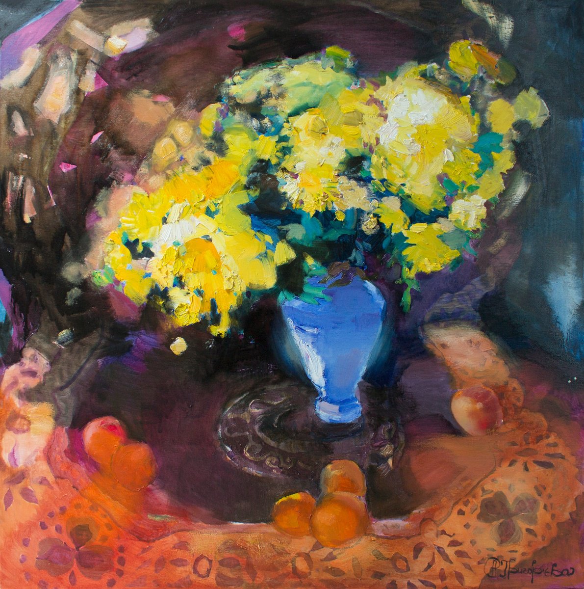 Impressionistic Landscape Oil Painting By Anastasiia Grygorieva, 39 X 39, The Sweetness Of Autumn Gifts, Original Artwork