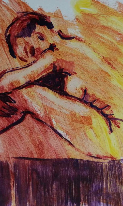 Nude study women oil on paper by Olga David