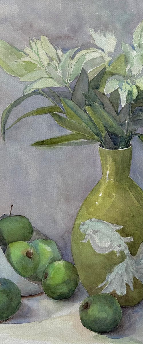 Lilies and green apples by Anna Novick