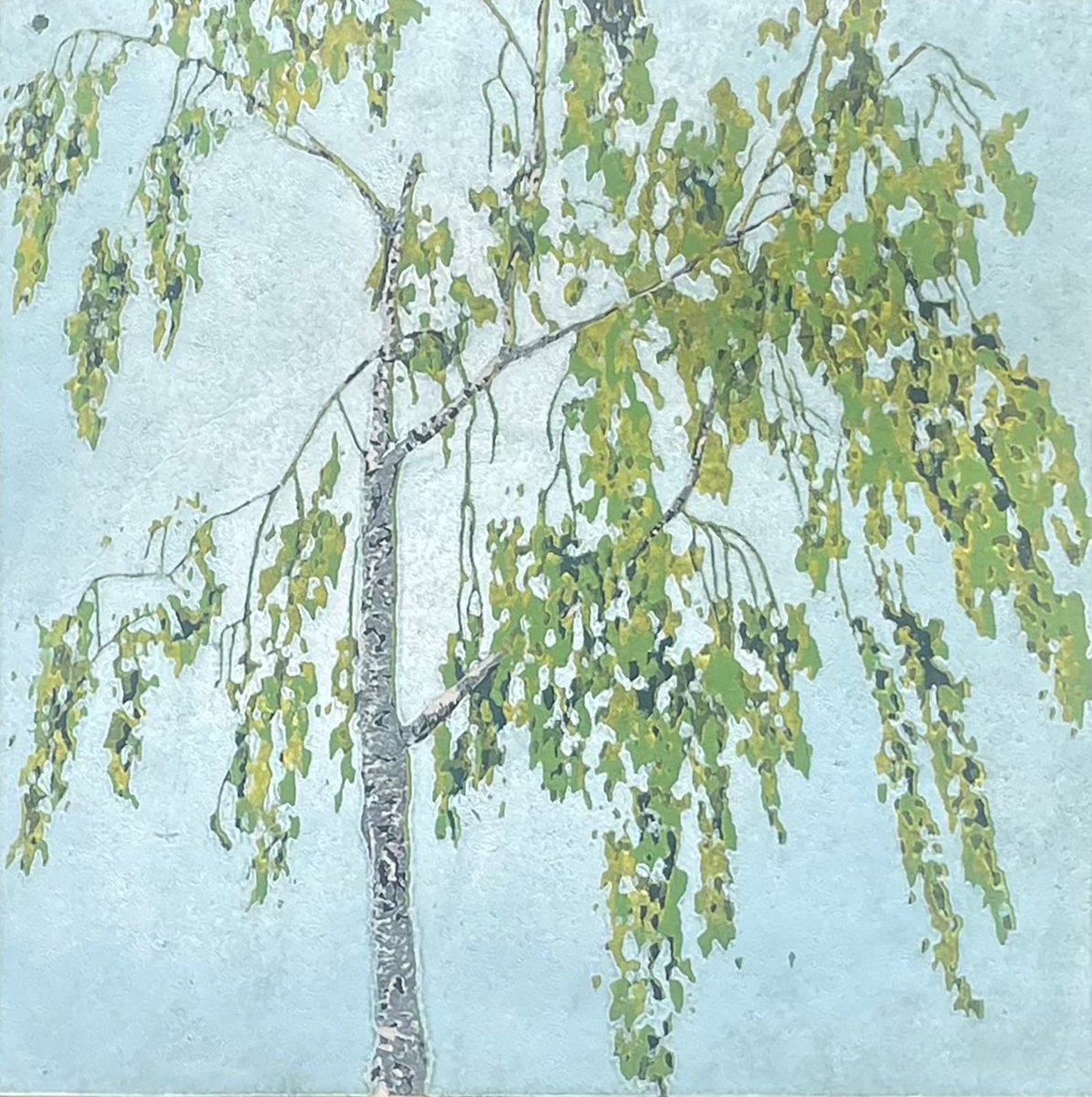 Impressionistic Landscape Linocut By C Staunton, 8 X 8, Birch Tree Linocut Print, Original Artwork