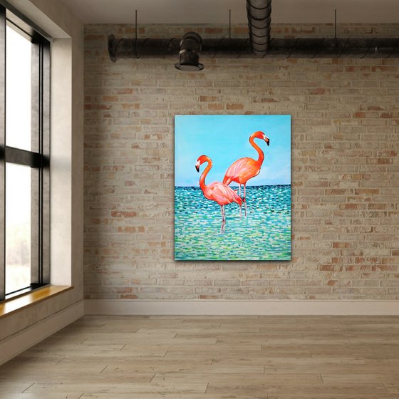 Flamingos  / 110 x 90 x 0.1 cm