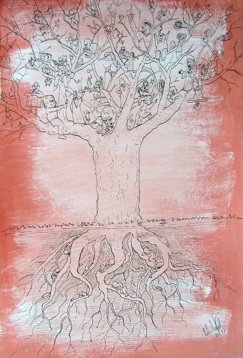 Cartoon Portrait Ink Drawing By Paolo Beneforti, 10 X 15", The Tree Of The Preachers, Original Artwork
