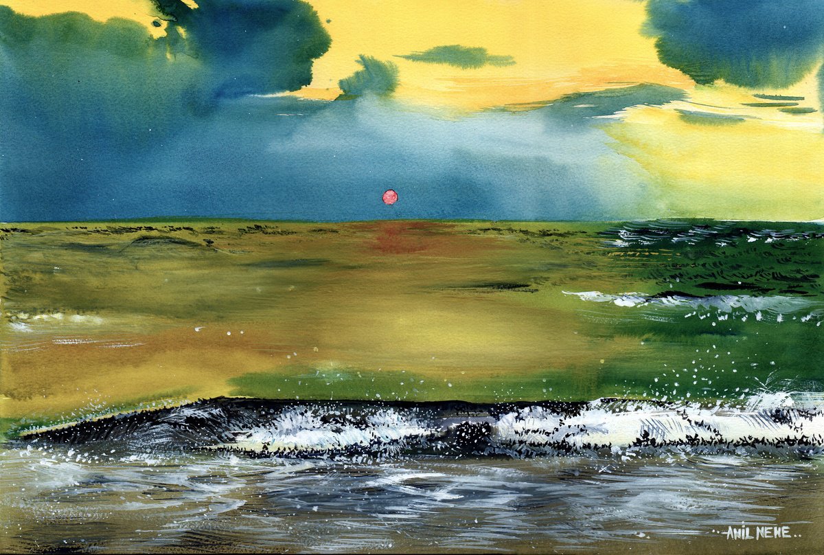 Impressionistic Watercolour , Sunset By Anil Nene, 21 X 14, Artwork For Sale On Artfinder