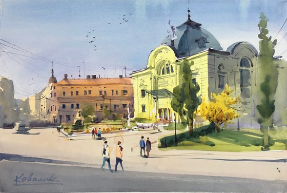 Original watercolor painting “Morning. Chernivtsi”