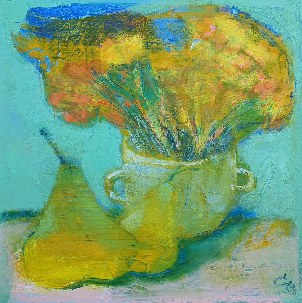 Impressionistic Still Life Oil Painting By Victoria Cozmolici, 12 X 12", Autumn Pears, Original Artwork