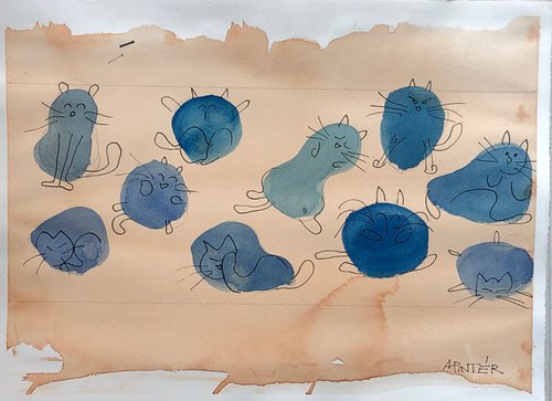 Blue cats, orange home by Antonio Pintér