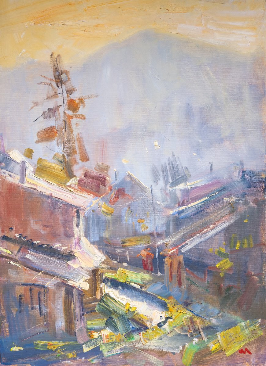 Expressive Landscape Oil Painting By Vasyl Moldavchuk, 20 X 28", Sunny Morning, Original Artwork