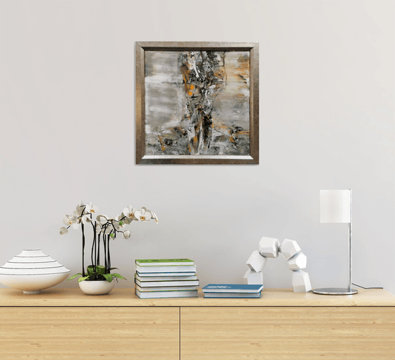 Framed fascinating masterpiece vase with flowers gestural painting KLOSKA