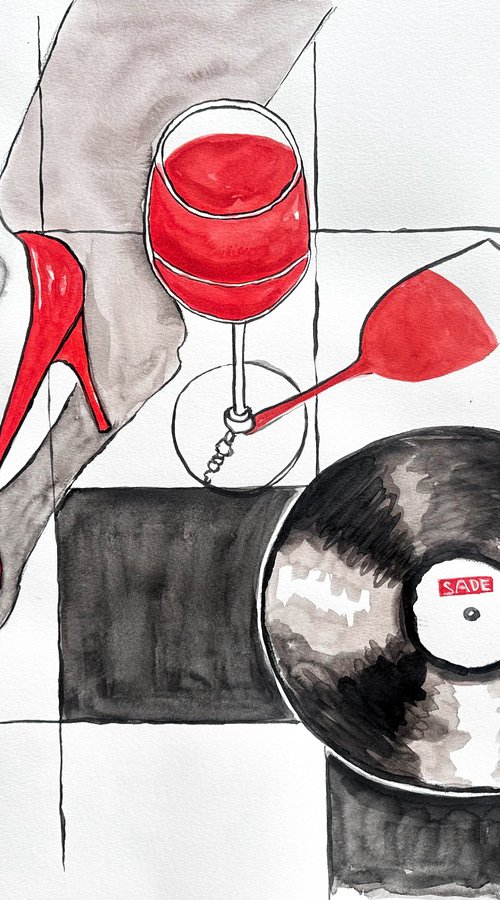 Red Heels, Red Wine, Sade on Vinyl by Kristina Mallen