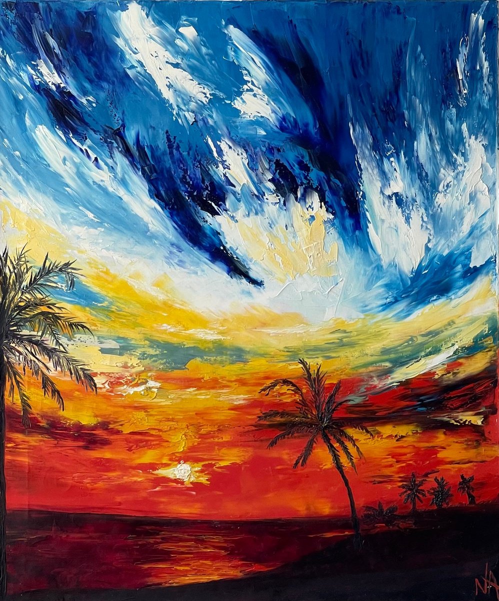 Expressive Landscape Oil Painting By Anastasiia Novitskaya, 20 X 24, Paradise, Original Artwork