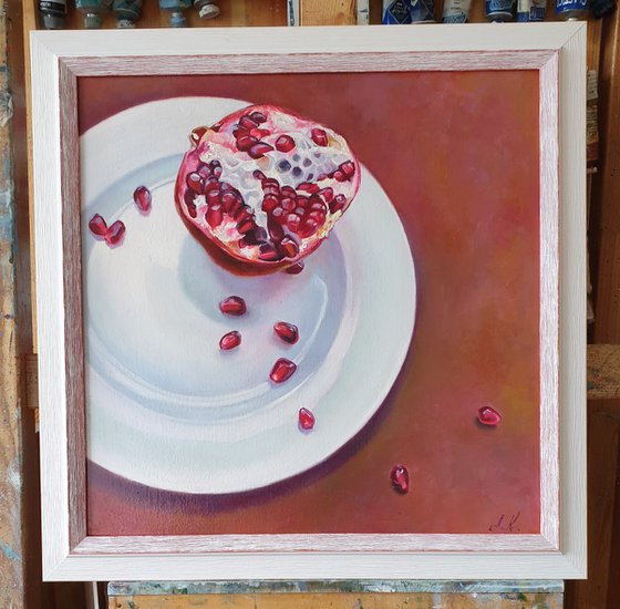 "Secret passions."  pomegranate still life  liGHt original painting  GIFT (2021)