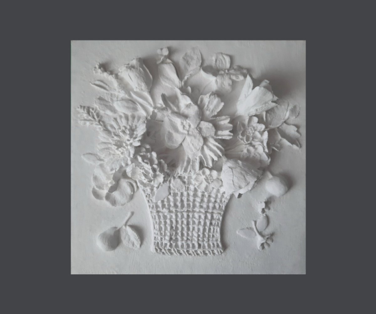 Sculptural wall art Basket of flowers by Tatyana Mironova