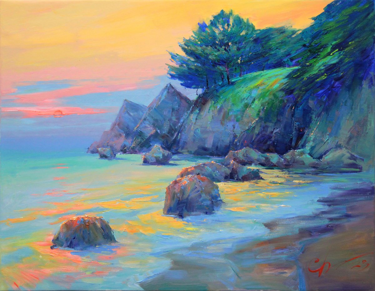 Impressionistic Landscape Oil Painting By Serhii Cherniakovskyi, 35 X 28", Morning Glow, Original Artwork