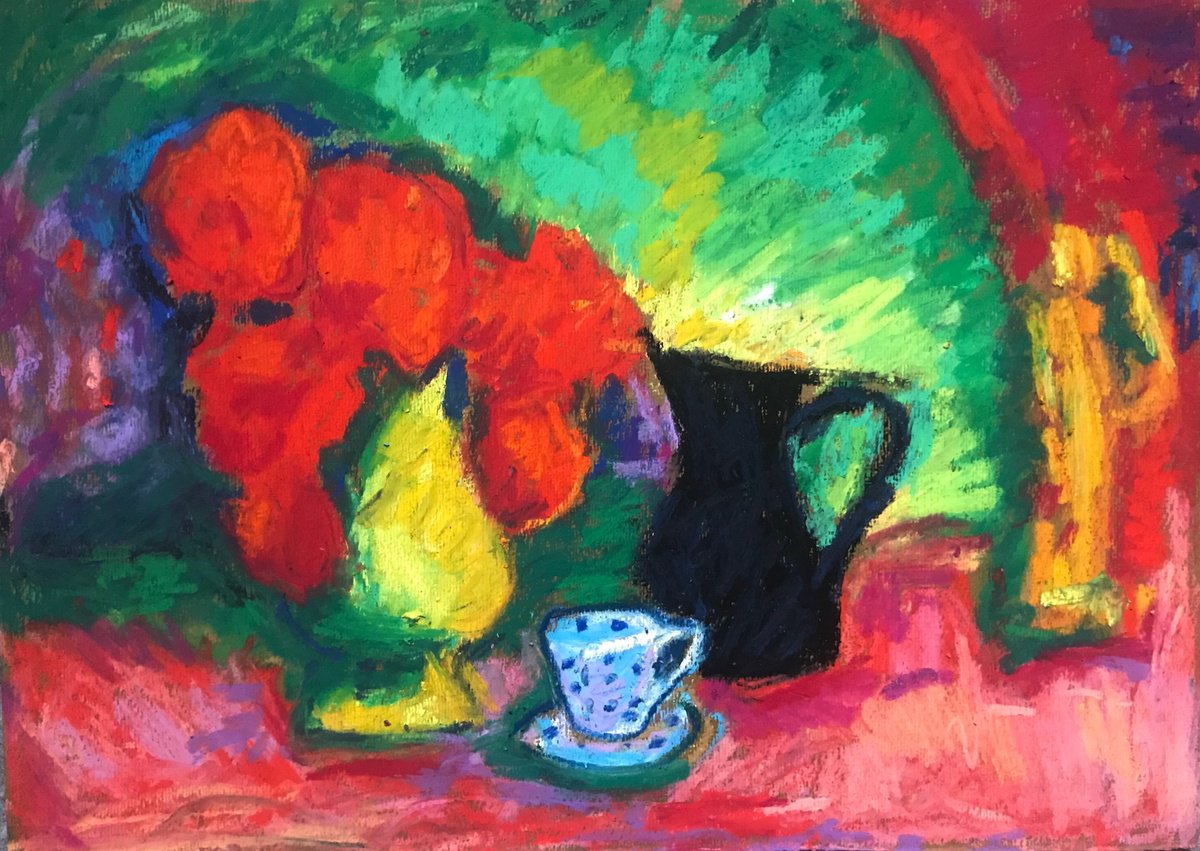 Red Still Life With Tea by Milica Radovic