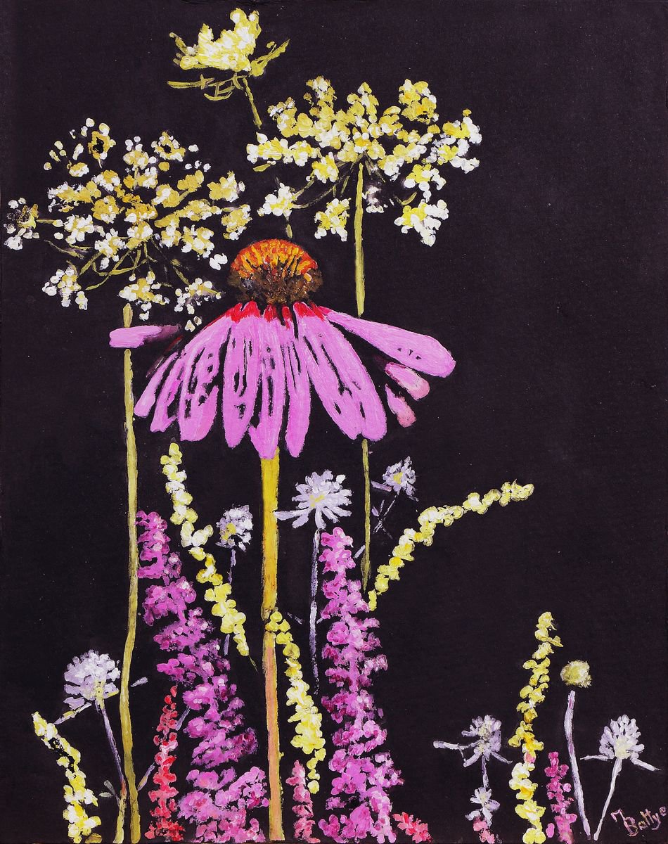 Summer Flowers - Framed - Ready To Hang - Ink Resist Painting by Margaret Battye