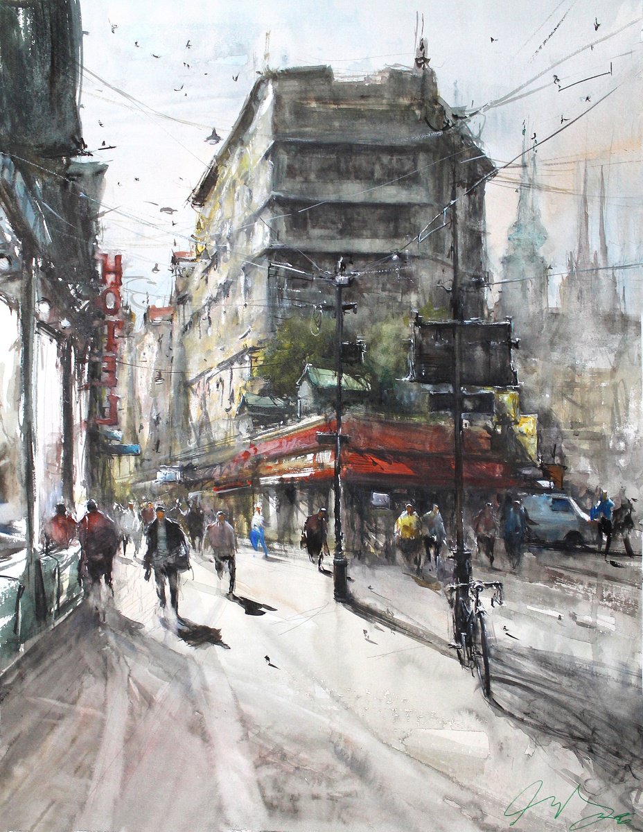 Impressionistic Watercolour , Brno Meeting Point By Maximo Damico, 20 X 25, Artwork For Sale On Artfinder
