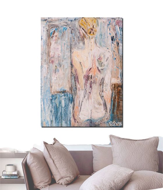 Nude: The mirror 60 x 80 x 4 cm. Female nude backside