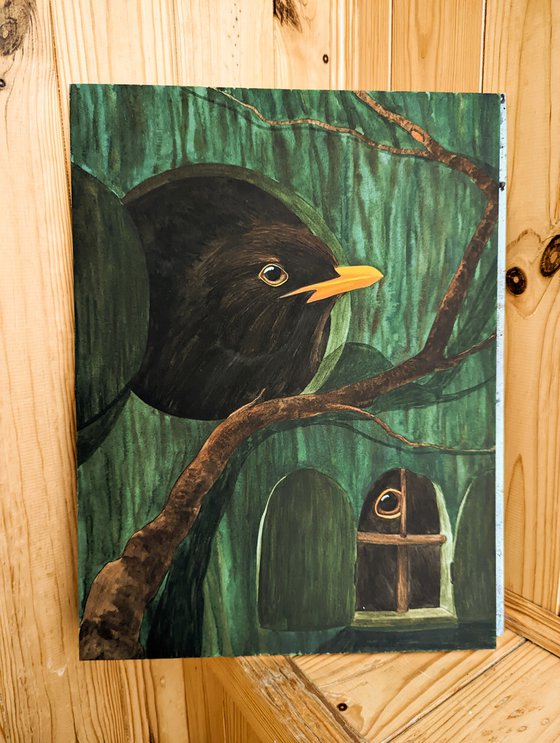 Tree house with blackbirds