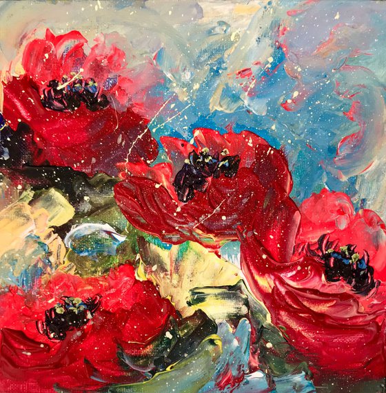 Poppy love (small painting, requires framing)