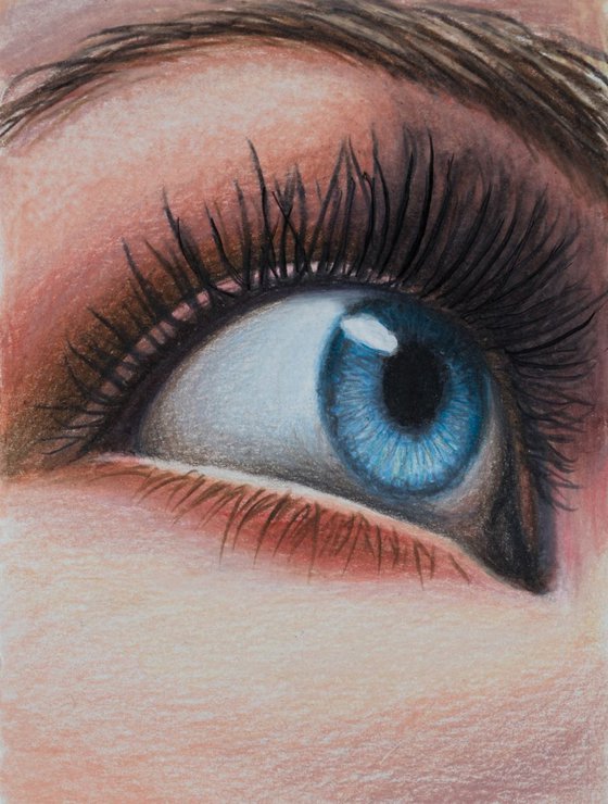 The blue eye -small size drawing - miniature - 10X13 cm