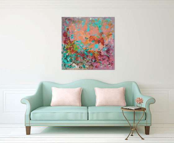 When the  vase with a bouquet breaks - large colorful floral abstract painting