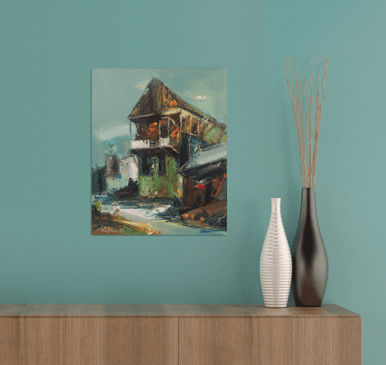 House  (34x42cm, oil painting, ready to hang, palette knife)
