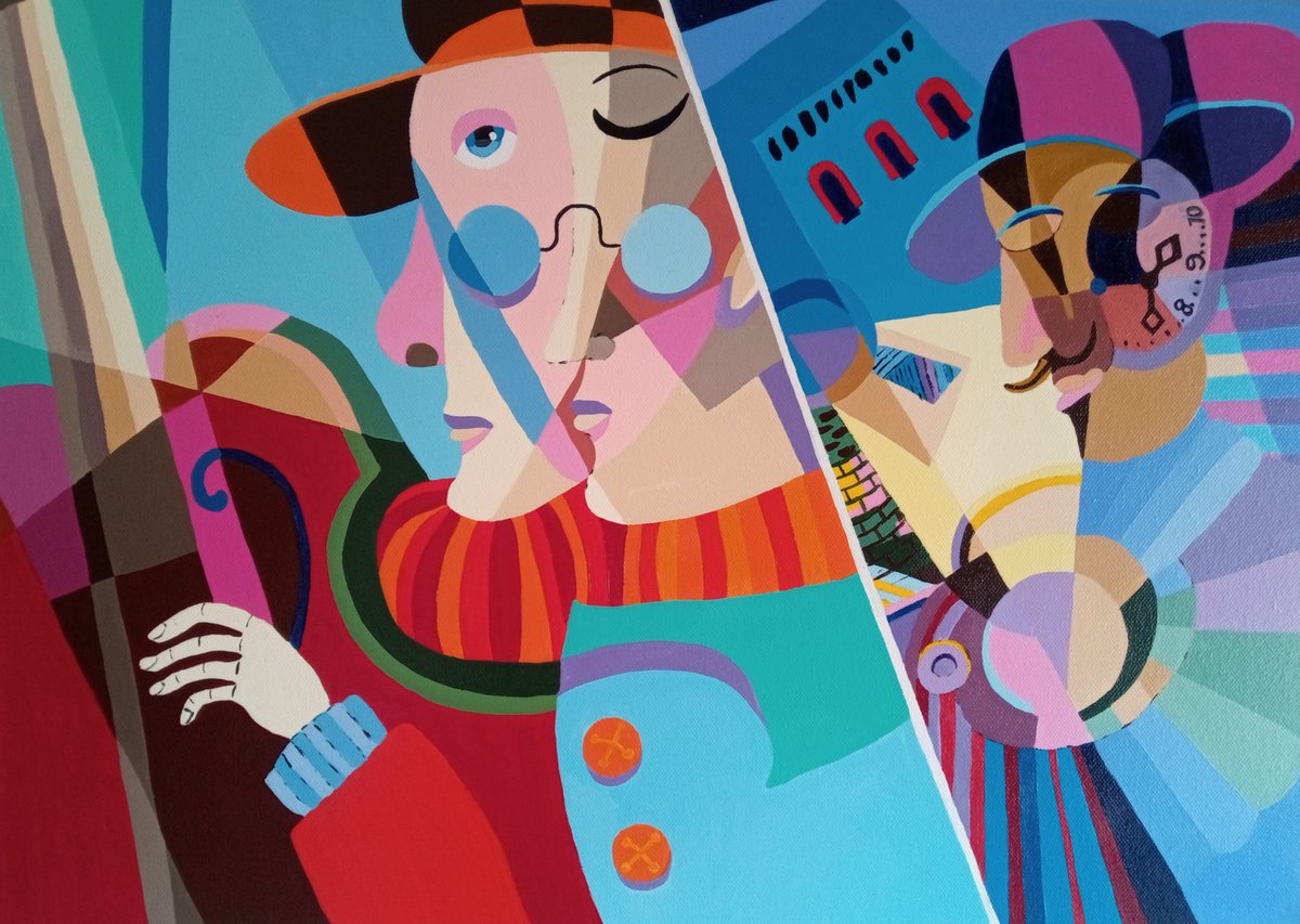 Abstract Portrait Acrylic Painting By Corinne Hamer, 23 X 17, You Start, I