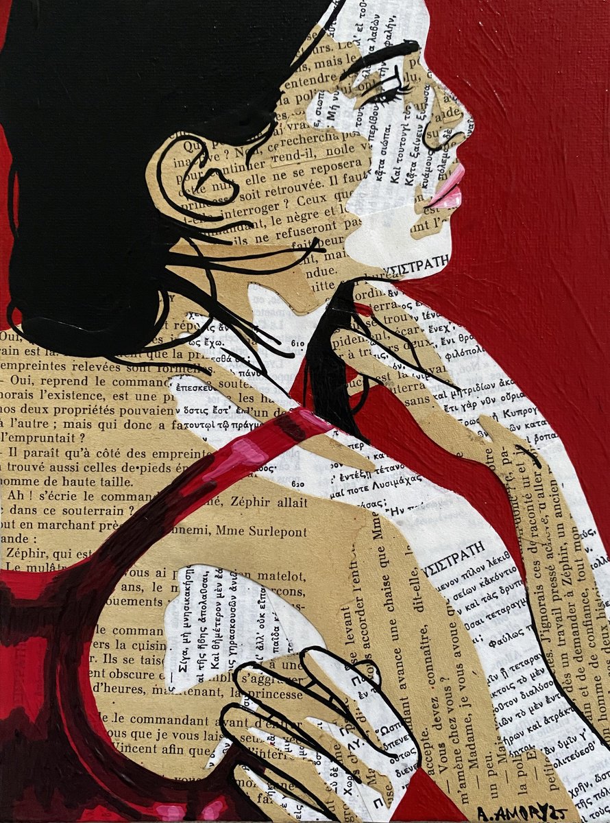 Portrait Collage By Annabelle Amory, 7 X 9, Alizarine, Original Artwork