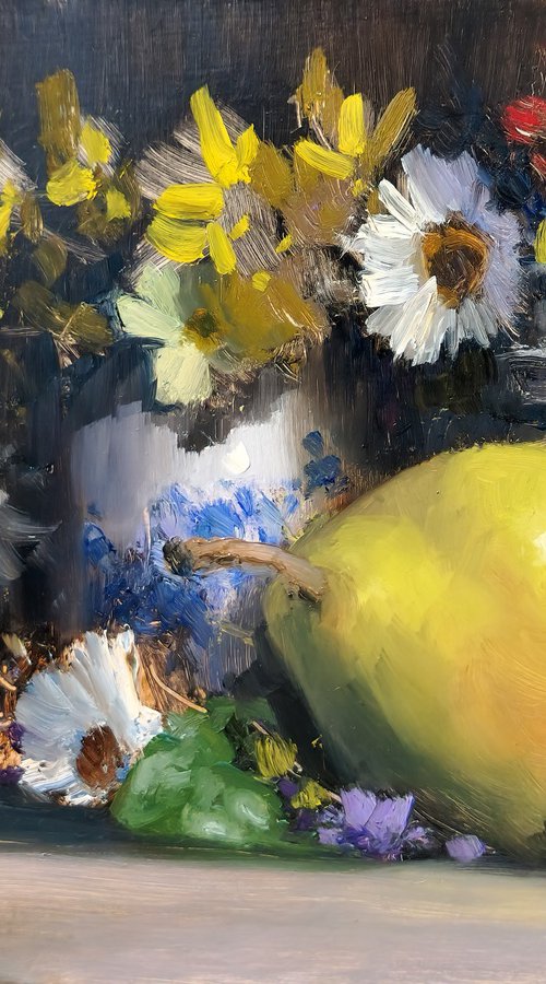 Pear and Flowers by Pascal Giroud