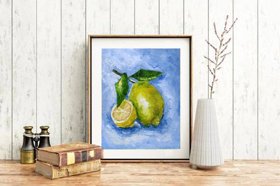 Lemon Painting Fruit Original Art Kitchen Artwork Citrus Wall Art Small Still Life Painting