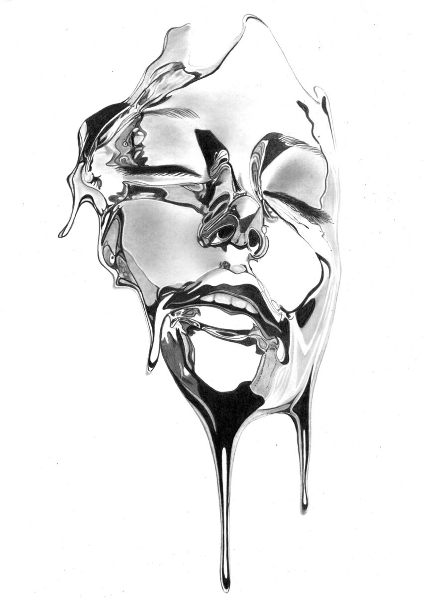 Photorealistic Portrait Pencil Drawing By Paul Stowe, 11 X 16", Chrome Portrait, Original Artwork