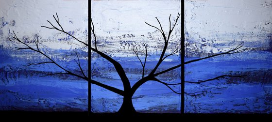 Ultramarine Blue Triptych Tree of Life