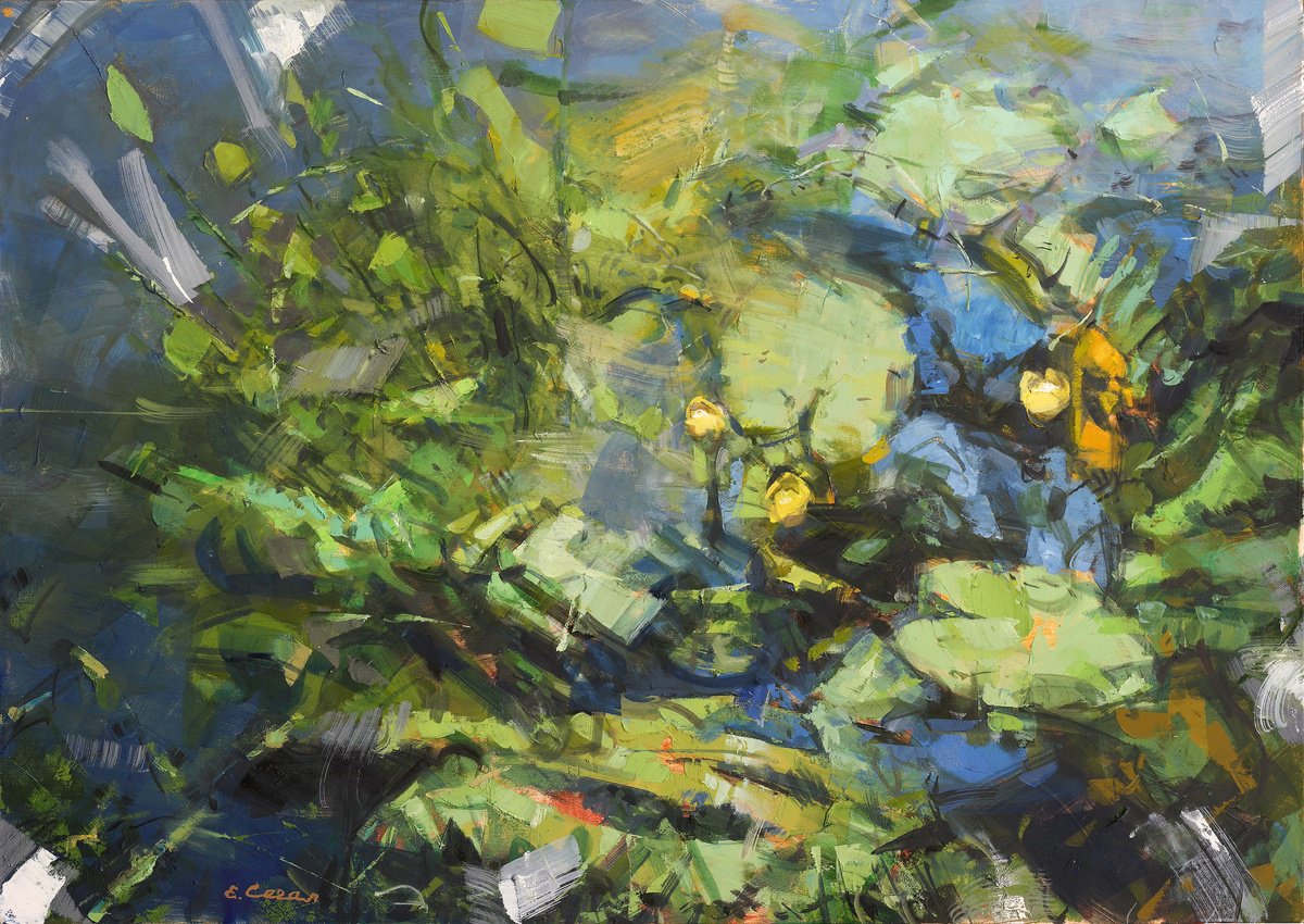 Expressive Oil Painting , River Grass By Eugene Segal, 28 X 20, Artwork For Sale On Artfinder