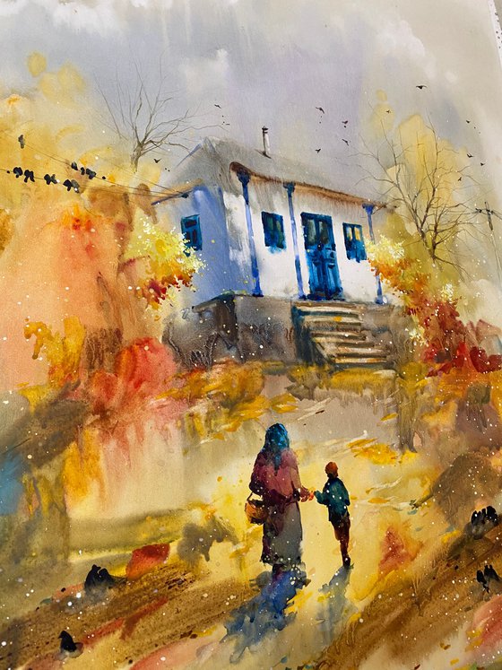 Sold Watercolor “Autumn fairy tale.Grandma", perfect gift