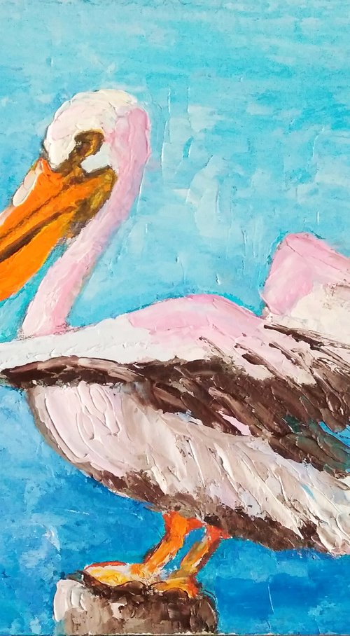 Pelican Painting Original Art Bird Artwork Coastal Wall Art by Yulia Berseneva