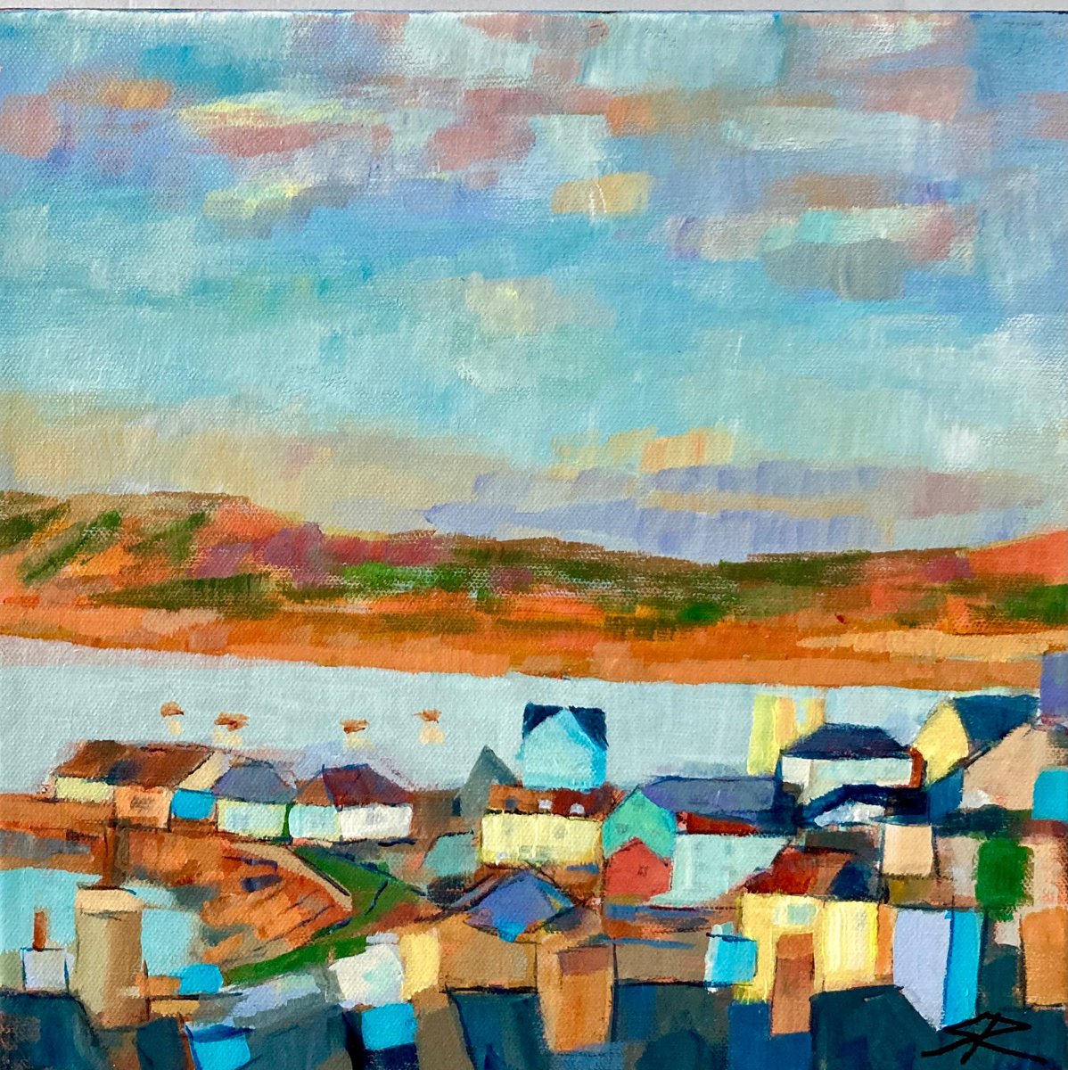 Expressive Landscape Acrylic Painting By Stuart Roper, 12 X 12", Study Of New Quay Ceredigion, Original Artwork