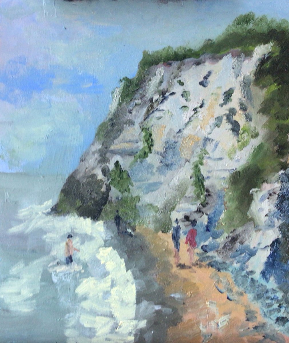 Impressionistic Landscape Oil Painting By Julian Lovegrove Art, 10 X 12", Sea And Chalk Cliffs, Original Artwork