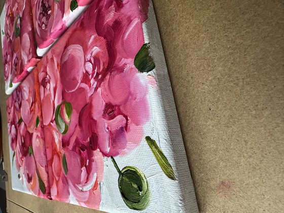 A quadriptych of salmon peonies