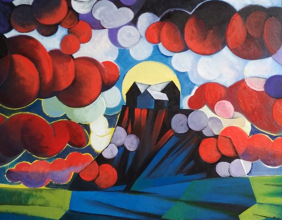 Unique day-1 (40x50cm, cubism, oil painting, ready to hang)