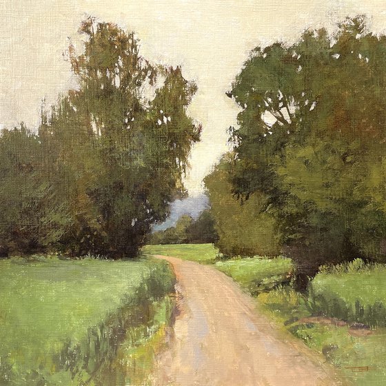 Country Road 221012, trees and country road impressionist landscape painting